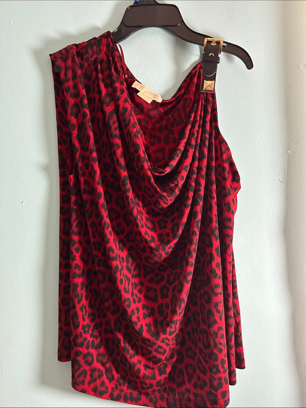 MICHAEL Michael Kors Red and Black One-Shoulder Draped Dress